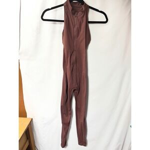 Pechee Bum Womens Brown Half Zip Mock Neck Open Back Scrunch Jumpsuit Bodysuit S